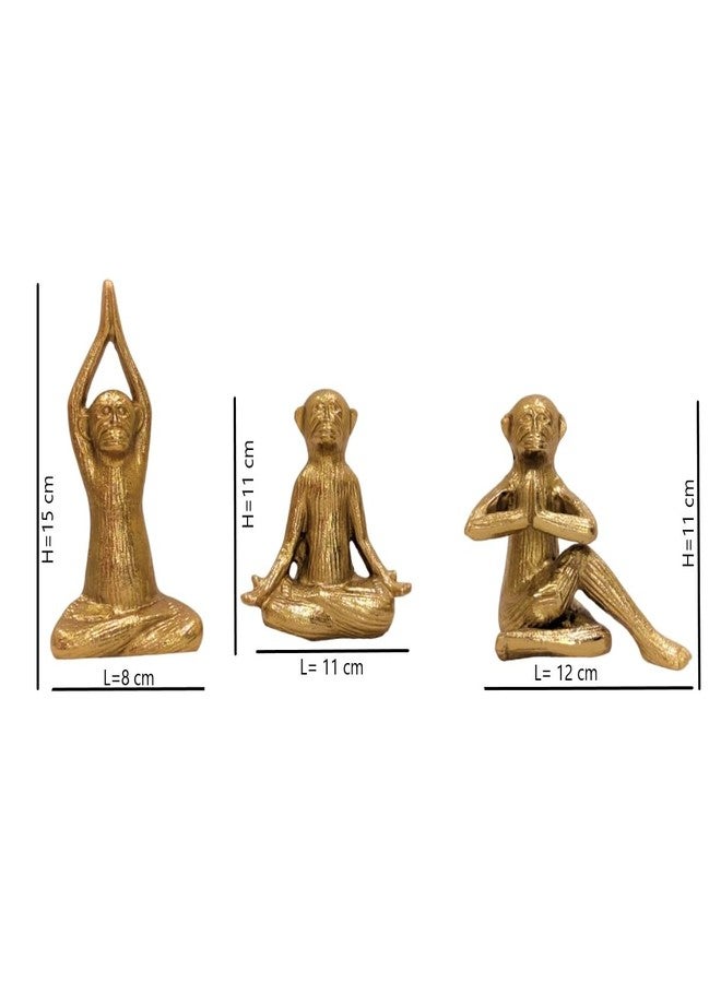 The Artage Metal Monkey Yoga Pose Showpiece| Decorative Figurines for Home Shelf or Office| Tabletop Decor Modern Art for Console, Cabinet Balcony Decoration| Gift for Yoga Lover's (Set of 3) (Gold) - Image 4